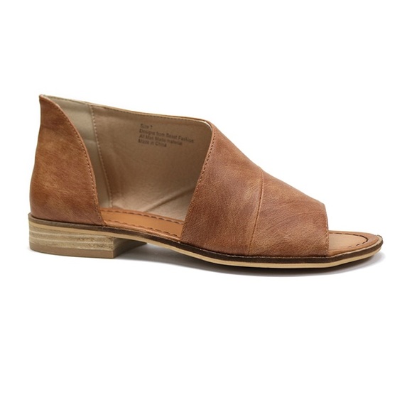 Leather Slides Sandals Flats Spring Black - Picture 2 of 4